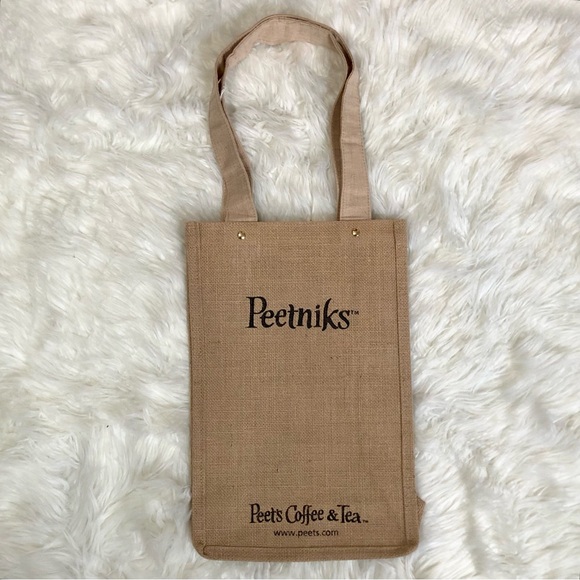 Peet’s Coffee & Tea Tan Woven Reusable Shopping Tote Bag Made in India Peetniks - Picture 1 of 6